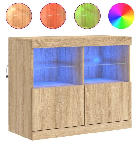 VidaXL LED Tálalószekrény - Sonoma Tölgy - 81x37x67 cm