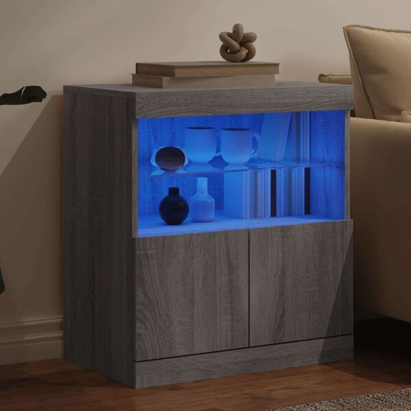 VidaXL LED-es Tálalószekrény - Sonoma Szürke - 60x37x67 cm