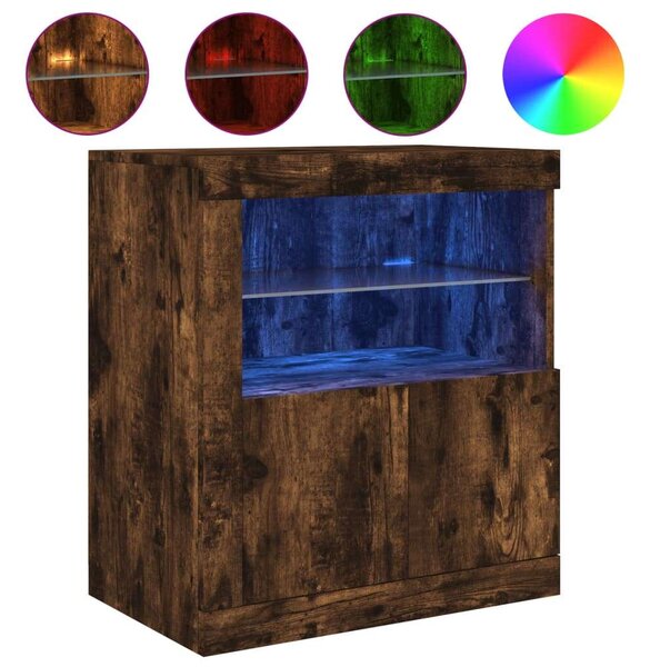 VidaXL LED-es Tálalószekrény - Füstös Tölgy - 60,5x37x67 cm