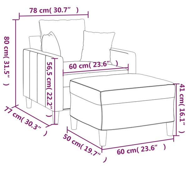 VidaXL rózsaszín bársony kanapéfotel lábtartóval 60 cm