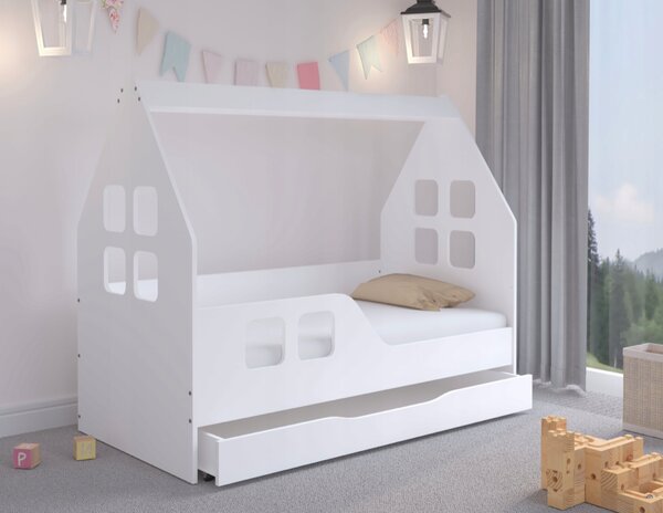 Házikó gyerekágy ágyneműtartóval 140 x 70 cm fehér - balos