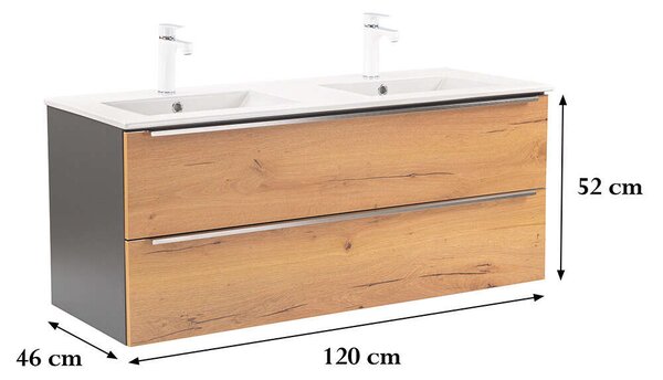 Vario Trim Fürdőszobabútor - 120 cm, Antracit-Tölgy