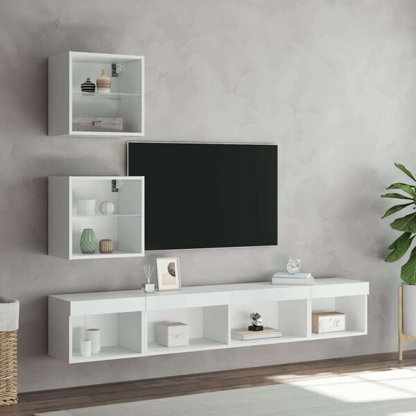VidaXL 5 darab fehér szerelt fa fali TV-bútor LED-del
