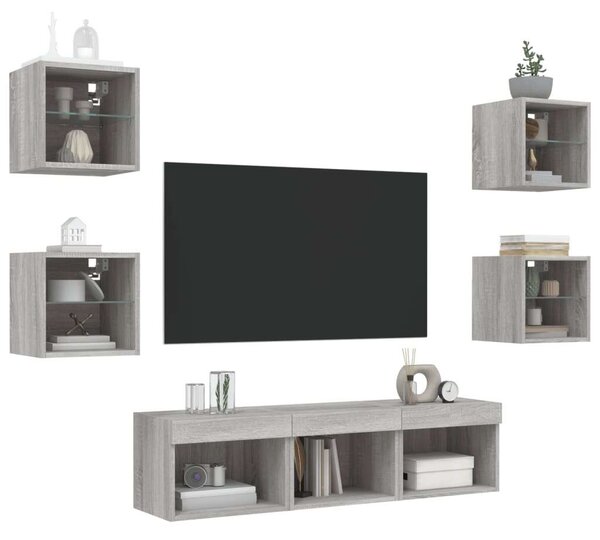 VidaXL Falra Szerelhető TV Szekrény Szett - 7 Rész - Szürke Sonoma