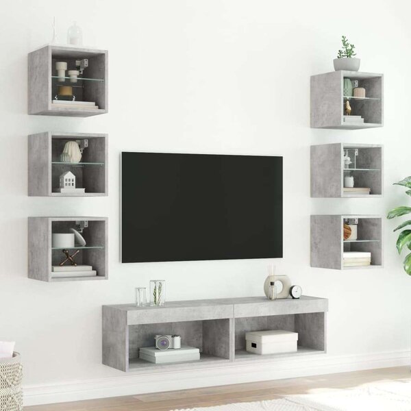 VidaXL 8 darab betonszürke szerelt fa fali TV-bútor LED-del