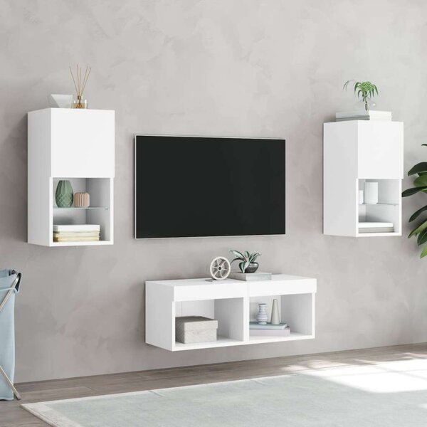 VidaXL 4 darab fehér falra szerelhető TV-szekrény LED-del