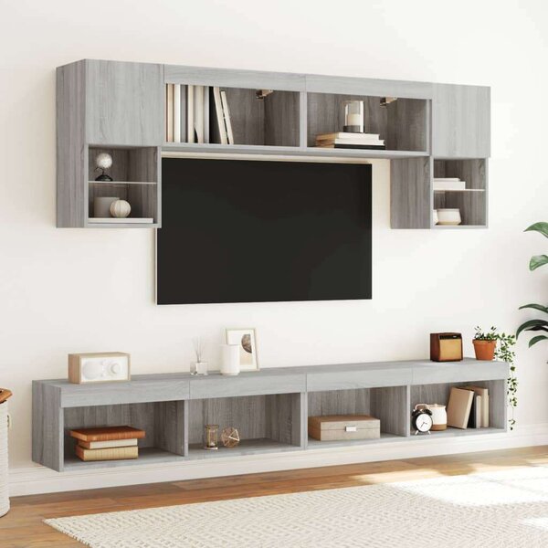 VidaXL 6 darab szürke sonoma színű szerelt fa fali TV-bútor LED-del