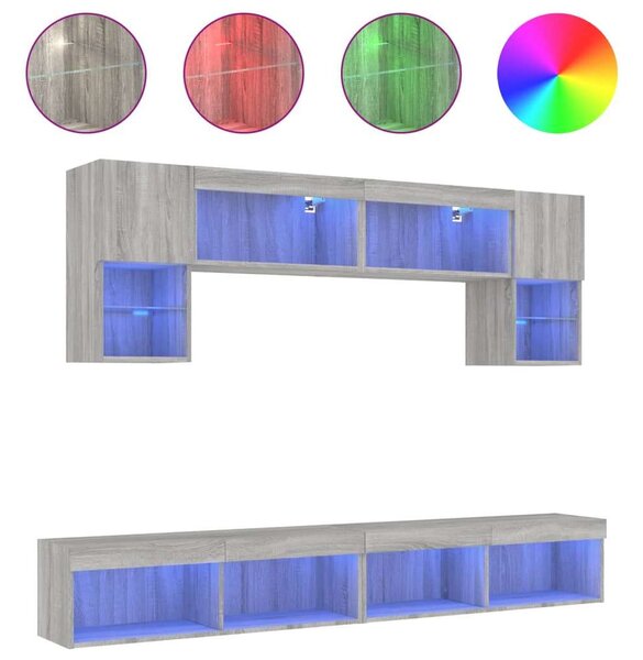 VidaXL 6 darab szürke sonoma színű szerelt fa fali TV-bútor LED-del