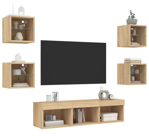 VidaXL Falra Szerelhető TV Szekrény Szett - 7 Rész - Sonoma Tölgy