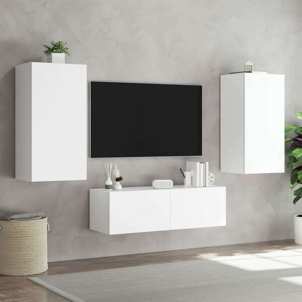 VidaXL 3 darab fehér falra szerelhető TV-szekrény LED-del