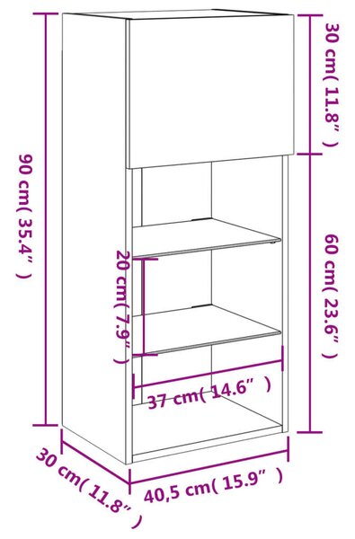 VidaXL 2 db betonszürke TV-szekrény LED-világítással 40,5 x 30 x 90 cm