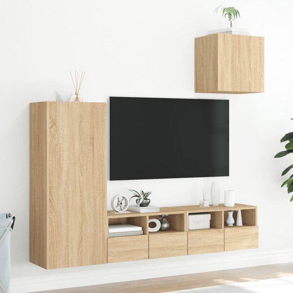 VidaXL 4 darab füstös tölgyszínű szerelt fa falra szerelhető TV-bútor