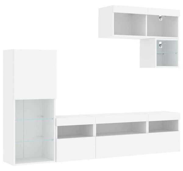 VidaXL 6 darab fehér szerelt fa fali TV-bútor LED-del
