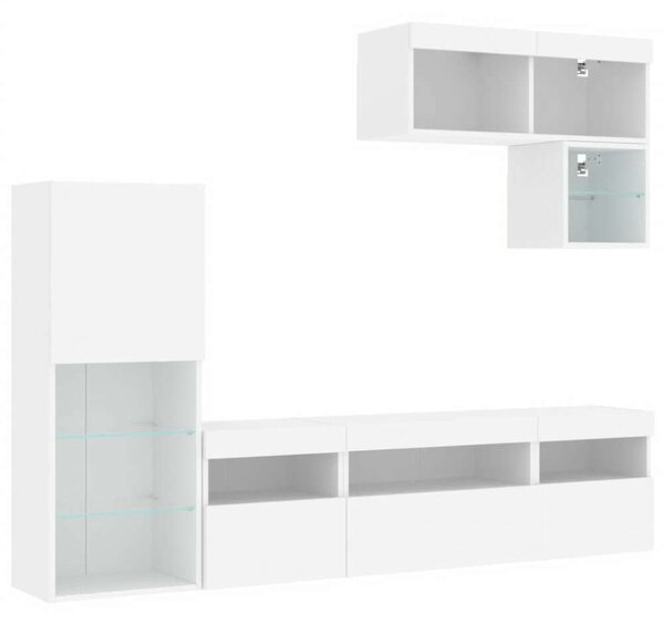VidaXL 6 darab fehér szerelt fa fali TV-bútor LED-del