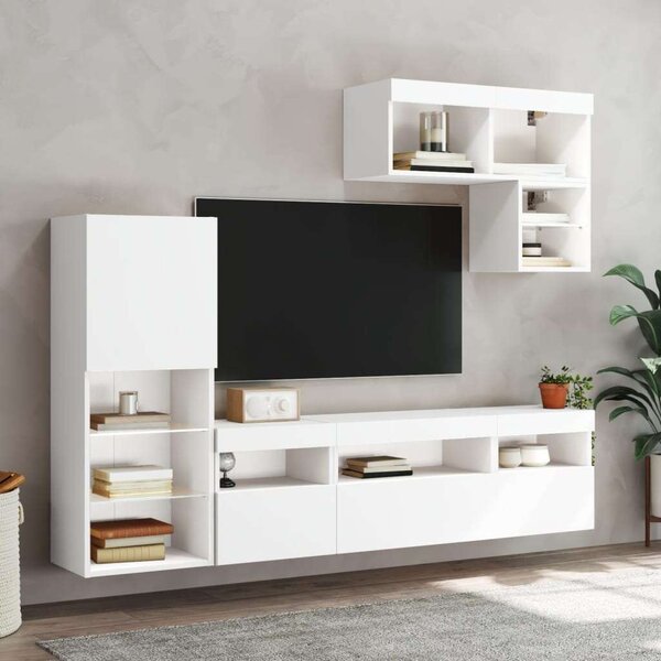 VidaXL 6 darab fehér szerelt fa fali TV-bútor LED-del