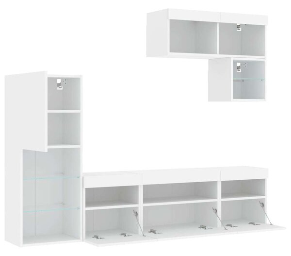 VidaXL 6 darab fehér szerelt fa fali TV-bútor LED-del