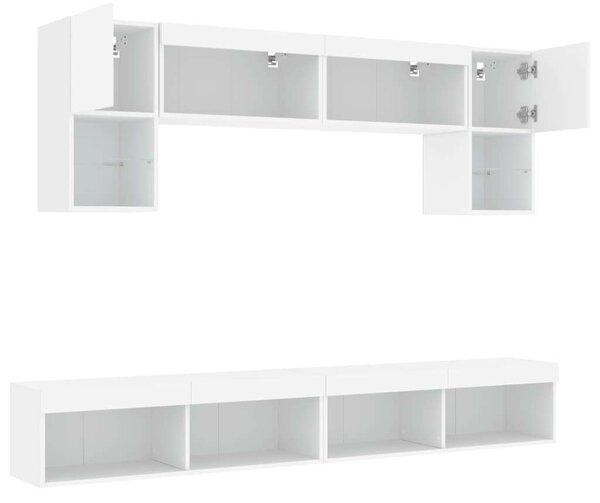 VidaXL 6 darab fehér szerelt fa fali TV-bútor LED-del