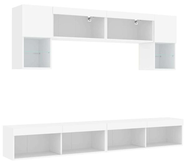 VidaXL 6 darab fehér szerelt fa fali TV-bútor LED-del
