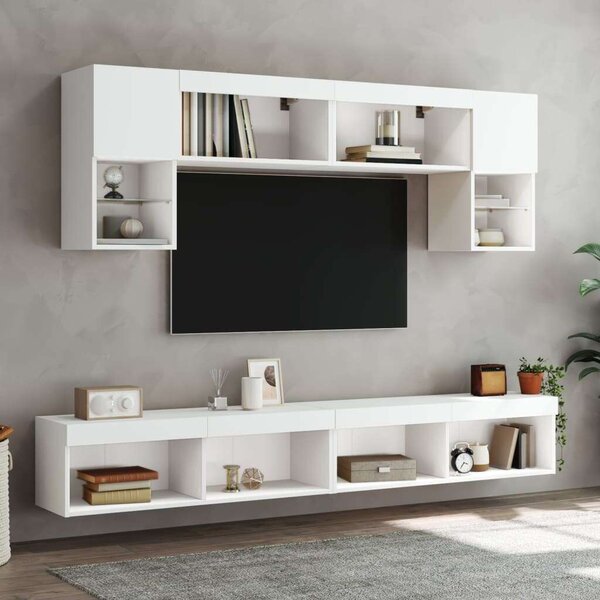 VidaXL 6 darab fehér szerelt fa fali TV-bútor LED-del