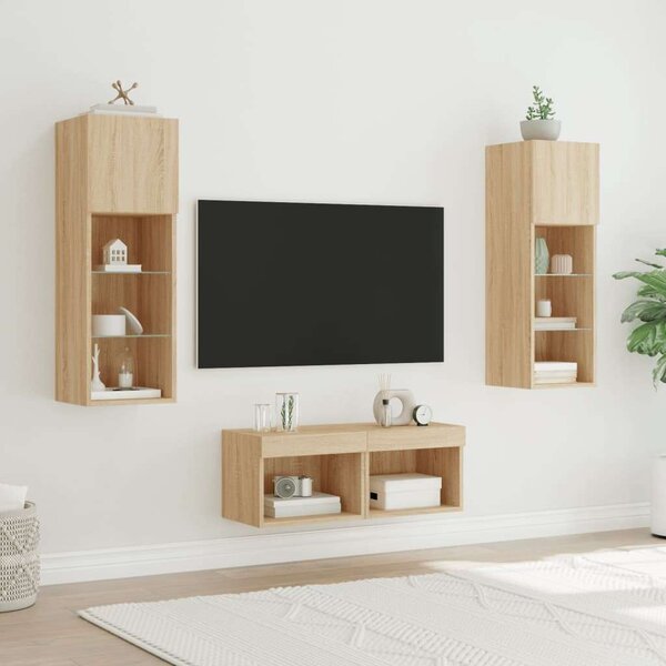 VidaXL LED-es Fali TV Szekrény Szett - Sonoma Tölgy