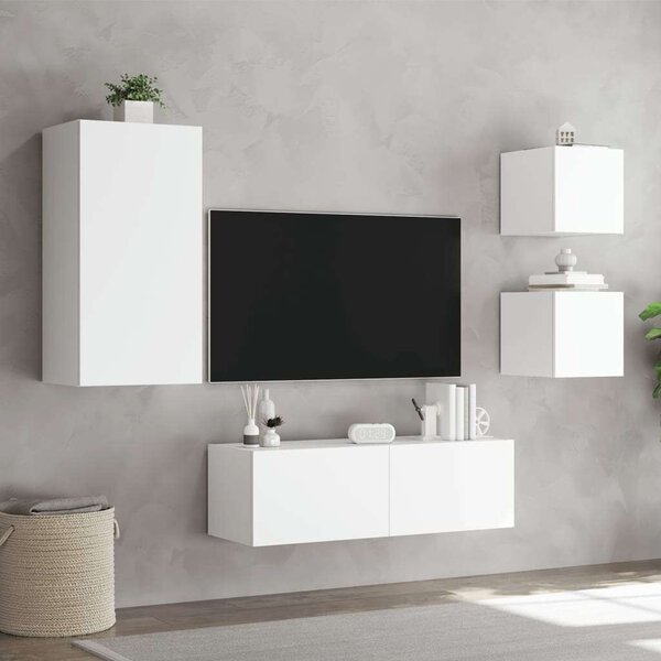 VidaXL 4 darab fehér falra szerelhető TV-szekrény LED-del
