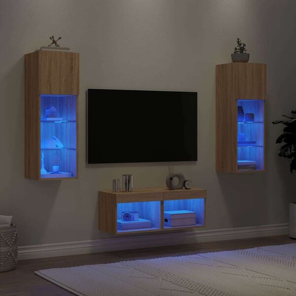 VidaXL LED-es Fali TV Szekrény Szett - Sonoma Tölgy