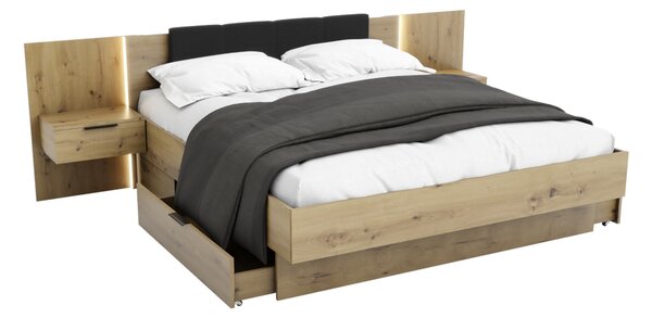 ARKADIA francia ágy + ágyrács + matrac BOHEMIA + éjjeli szekrények, 180x200, tölgy artisan