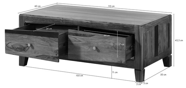 ANCONA Dohányzóasztal Sheesham 115x60x45 sötétbarna lakkozott