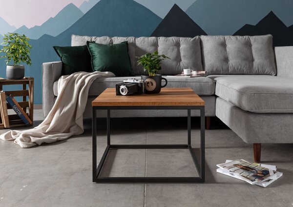 LOUNGE dohányzóasztal vad tölgyfa, 60x60x43, natúr olajozva
