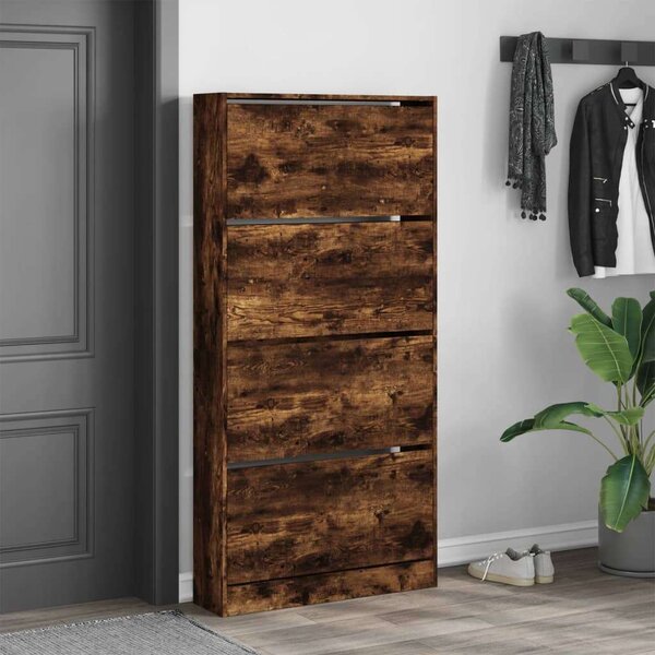 VidaXL Cipőtároló Szekrény - Füstös Tölgy - 4 Fiók - 80x21x163,5cm