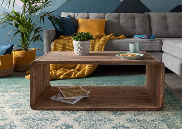 LOUNGE Sheesham dohányzóasztal 100x50x40, barna, olajozva