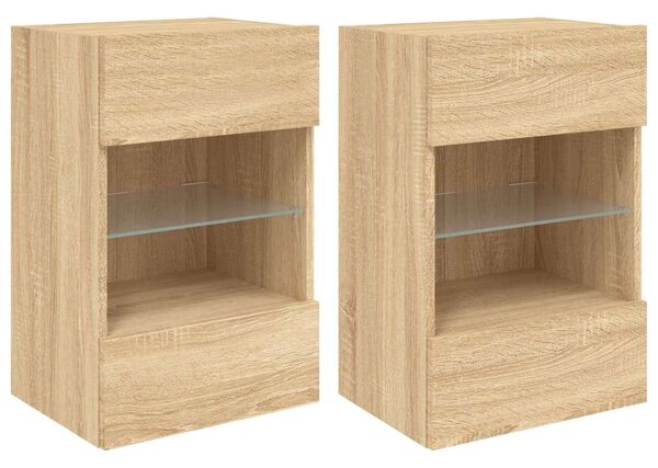 VidaXL 2 db sonoma-tölgy színű fali TV-szekrény LED-del 40x30x60,5 cm