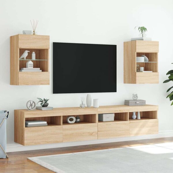 VidaXL 2 db sonoma-tölgy színű fali TV-szekrény LED-del 40x30x60,5 cm