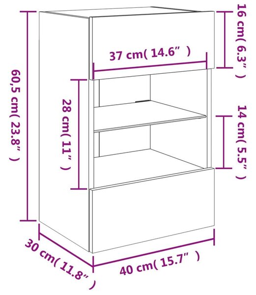 VidaXL 2 db sonoma-tölgy színű fali TV-szekrény LED-del 40x30x60,5 cm