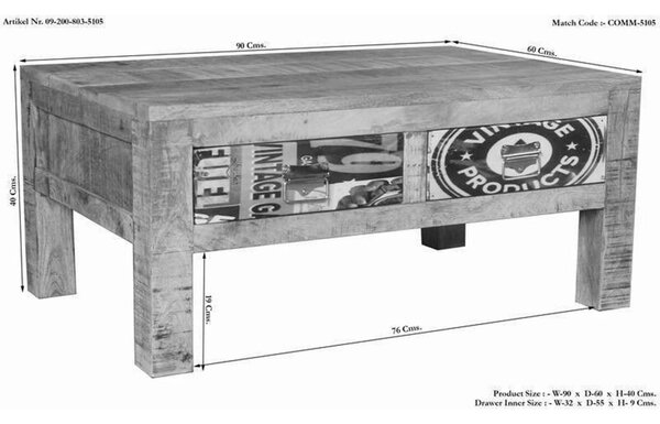 LOUNGE Dohányzóasztal mangó 90x60x40 többszínű lakkozott