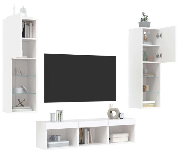 VidaXL 5 darab fehér szerelt fa fali TV-bútor LED-del