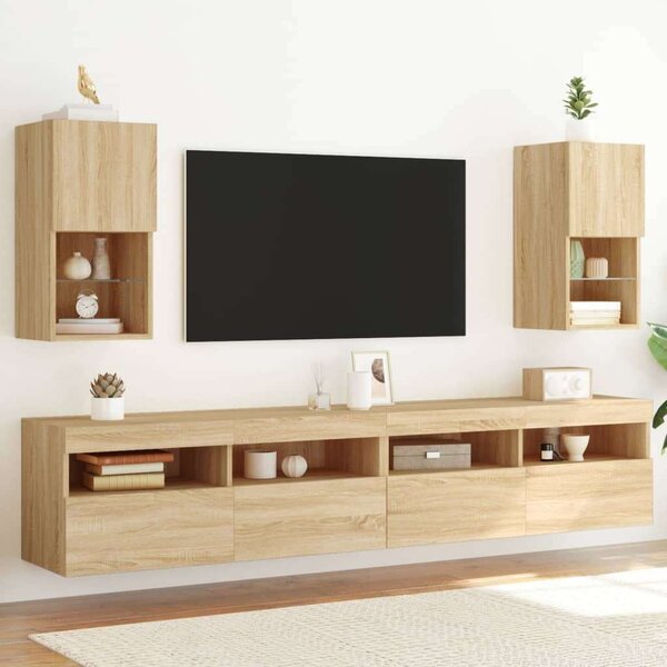 VidaXL 2 db sonoma-tölgy színű TV-szekrény LED-lámpákkal 30,5x30x60 cm