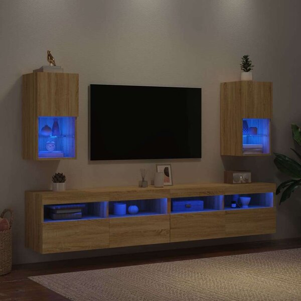 VidaXL 2 db sonoma-tölgy színű TV-szekrény LED-lámpákkal 30,5x30x60 cm