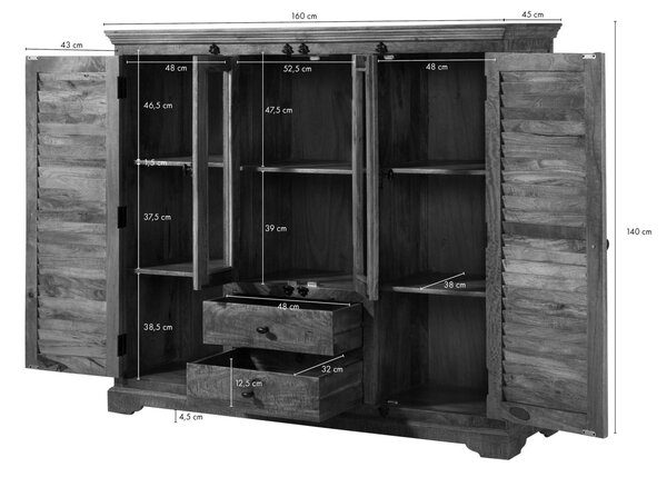 RODEZ mangó magas komód 160x45x140 cm sötétbarna olajozott