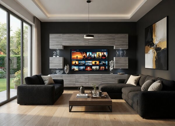 300 cm-es szekrénysor TV/RTV szürke antracit grafit Gyártó IMP PRIMO 3/5/W/GW1/0/0