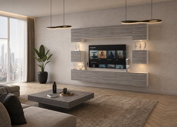 300 cm-es szekrénysor TV/RTV szürke antracit grafit Gyártó IMP PRIMO 3/5/W/GW1/0/0