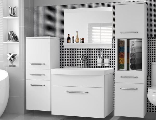 Fürdőszobabútor szekrények mosdóval tükörrel fehér matt Gyártó ROD PRIMO M 5/0/W/W/0/ZINC