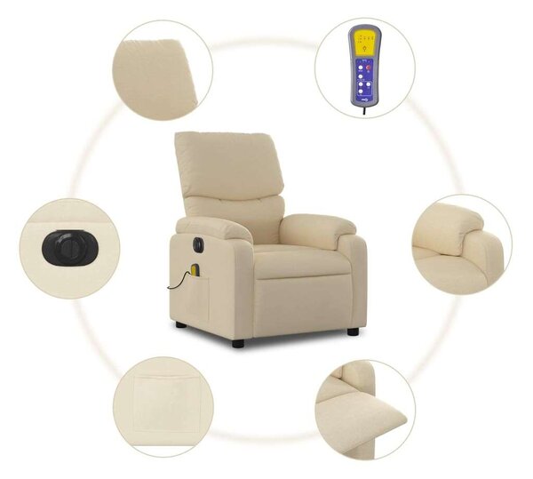 VidaXL krémszínű szövet dönthető elektromos masszázsfotel