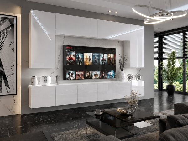 Szekrénysor 300 cm TV/RTV fehér fényu IMP 2/5/W/W/0/0