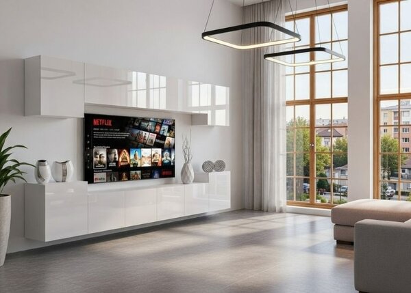 Szekrénysor 300 cm TV/RTV fehér fényu IMP 4/5/W/W/0/0