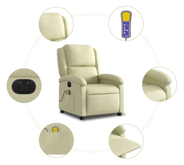 VidaXL krémszínű valódi bőr elektromos dönthető masszázsfotel