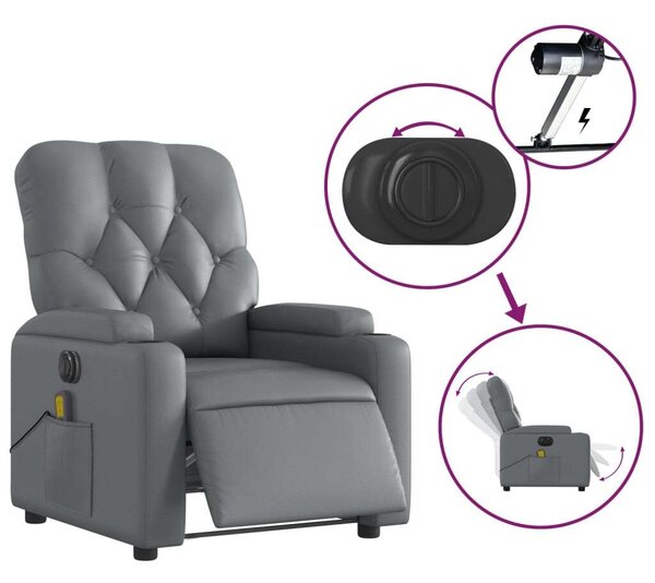 VidaXL szürke műbőr elektromos dönthető masszázsfotel