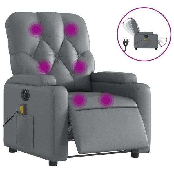 VidaXL szürke műbőr elektromos dönthető masszázsfotel