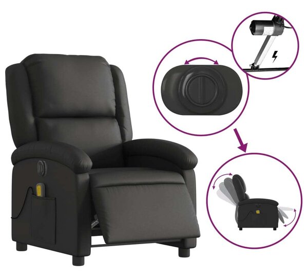 VidaXL fekete valódi bőr elektromos dönthető masszázsfotel