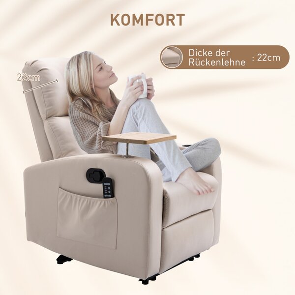 HOMCOM Masszázsfotel, dönthető, nyugágy, összecsukható asztal, lábtartó, bézs